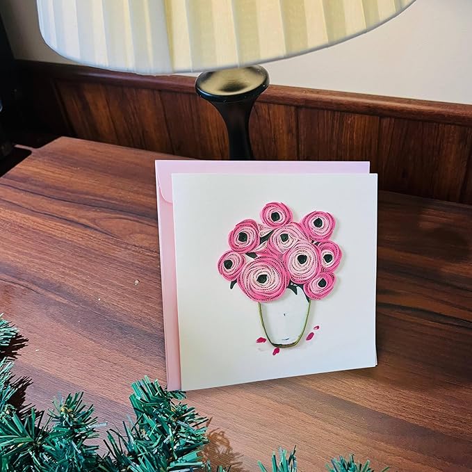 Quilling Cards, handmade card, quilled cards with Dedicated Paper Handmade Art for all occasions: Mother's day, Father's day, Birthday... Roses flowers