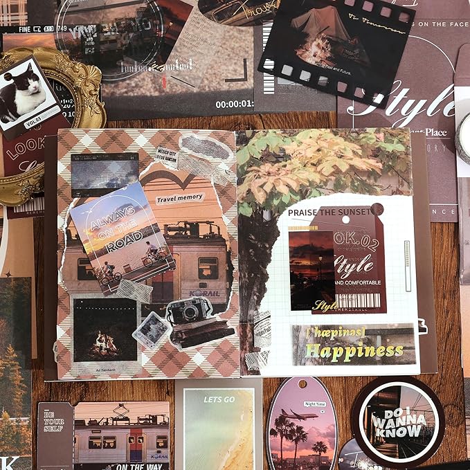 Scrapbooking Supplies Kit, Aesthetic Daily Life Travel Scrapbook Kit for Bullet Junk Journal, Stationery, A6 Grid Notebook, Flower DIY Journaling Supplies, Birthday Craft Gift Teen Girl Kid Women