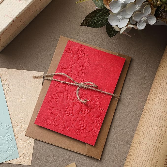 Geiserailie 1 Pcs Embossing Folders Embossing Machine Template Paper Card Folders for Christmas Card Making DIY Flower Scrapbook Photo Album Craft Decoration 5.9 x 4.1 Inch (Holly Leaves)
