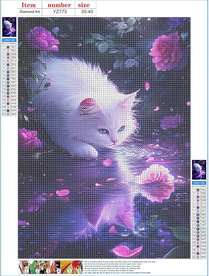 DPHERO White Cat Diamond Painting Kits for Beginners Adults,5D DIY Reflection Diamond Art Kits,Round Full Drill Dreamland Gem Art Crafts,DIY Painting by Numbers for Home Wall Decor 12x16 inch