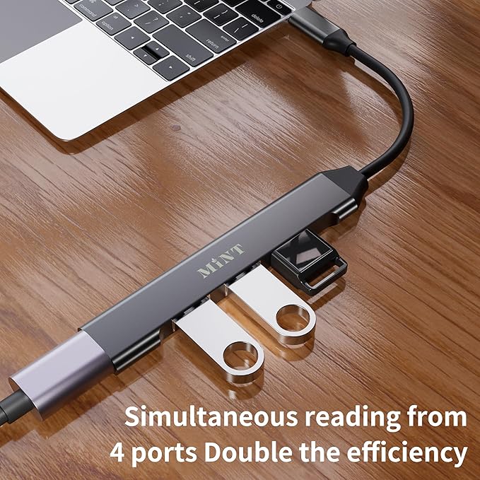 MINT USB-C Hub 4-Port Compact Adapter – 1× USB 3.0 High-Speed + 3× USB 2.0, Ultra-Slim Portable Splitter for Laptop, MacBook, PC