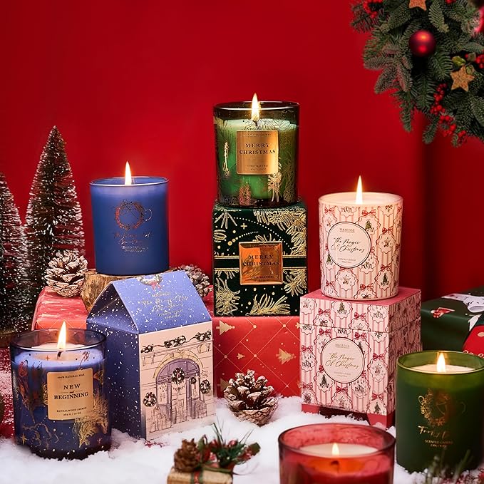 M&SENSE Christmas Holiday Candle - Candy Cane Scent, 7.4 oz Soy Wax, Winter Scented Candle Gift for Women and Teen Girls