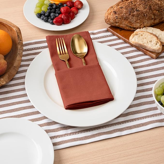 Blue Needles Solid Cloth Napkins Set of 12 Rust 100% Cotton Dinner Napkins 18x18 inches - Soft, Reusable, Absorbent & Washable Linen, Ideal for Christmas Events, Parties & Everyday Use