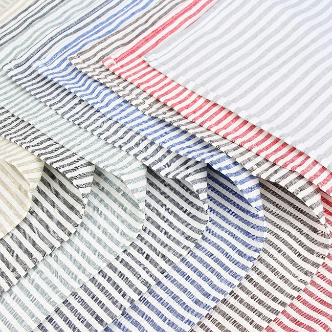 Plain Striped Cotton Linen Blended Dinner Cloth Napkins - Set of 12 (40 x 30 cm) - for Events & Home Use (Navy)