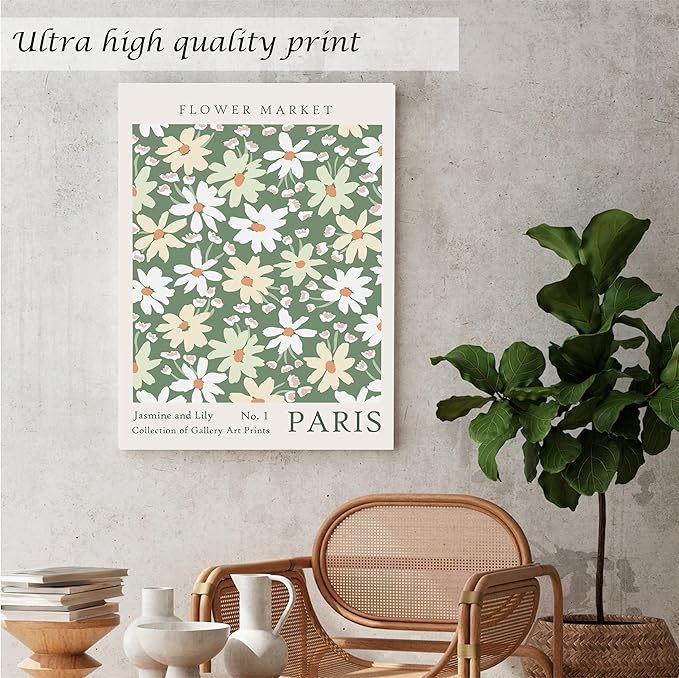 Induslyfe Large Framed Green Wall Art Canvas Decor Set of 3, Matisse Wall Art Framed Prints Posters Mid Century Modern Art, Aesthetic Floral Botanical wall art for bedroom, living room bathroom 18x24