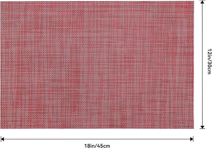 Leetaltree Red Placemats Set of 6 - Heat Resistant Non-Slip Place mats for Dining Table, Washable Durable PVC Vinyl Woven Table Mats