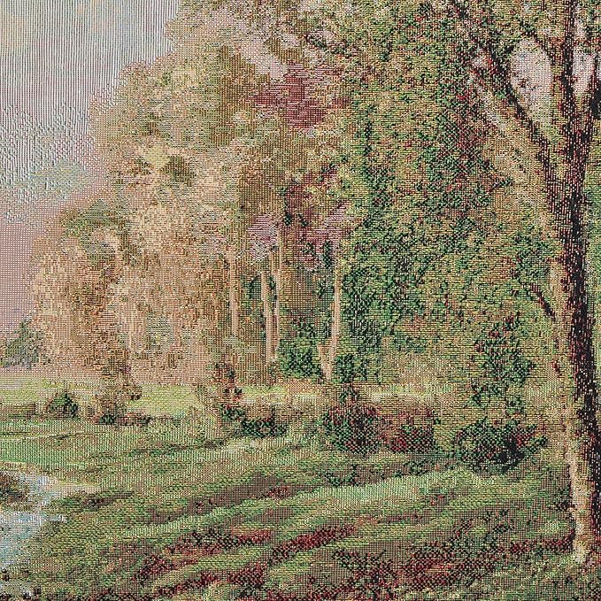 AureoMadis Vintage Woven Tapestry Wall Hanging | Lined Ludwig Fohlen Water Mill Fine Art | Rustic Forest Landscape Decor with Rod Pocket - 43" x 28.5"