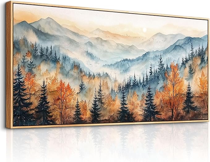 KELIYUAN Large Canvas Wall Decor For Living Room Wall Art For Bedroom Office Murals Abstract Mountain Forest Painting Farmhouse Wall Pictures Modern Room Home Decor Aesthetics Wood Framed 24"X48"