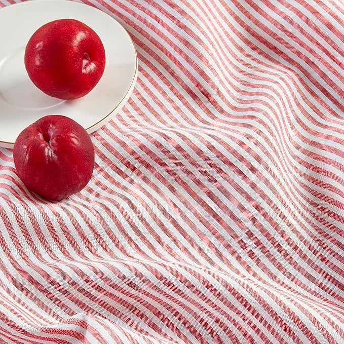Solino Home Linen Table Runner 60 Inches - Narrow Stripe 100% Pure Linen Red and White Table Runner 14 x 60 Inch Ideal for Dresser and Coffee Tables - Valentines, Winter, Spring, Easter