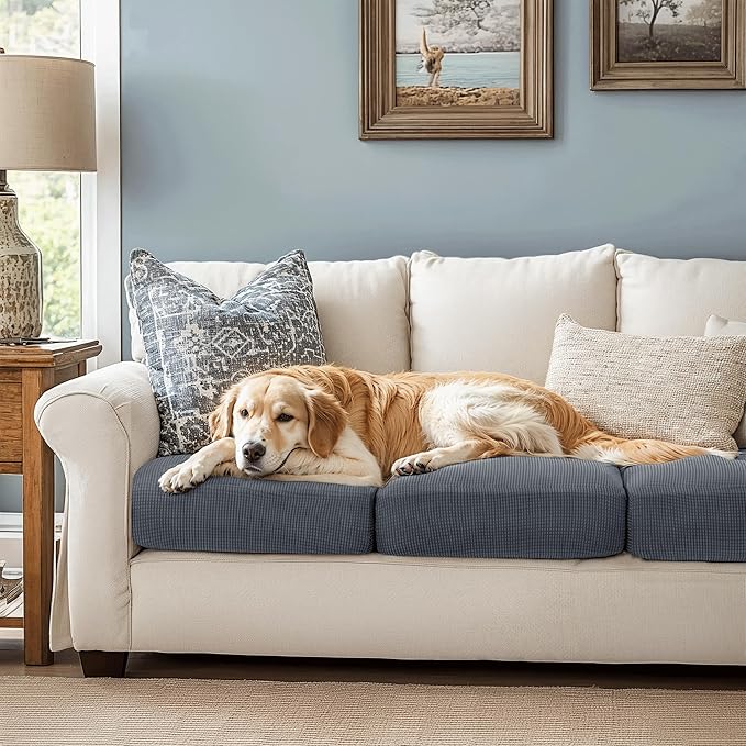 CHUN YI 3Piece Stretch Couch Cushion Covers, Sofa Seat Slipcovers for Pets, Suitable for Armchair Loveseat Sofa with Spandex Jacquard Washable Fabric(3Piece,Grey)