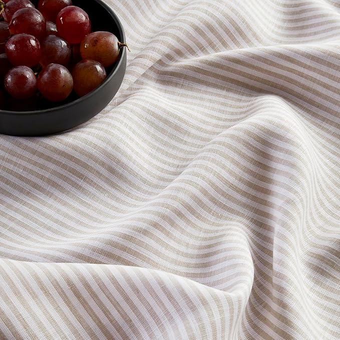Solino Home Linen Striped Table Runner 36 Inches - Narrow Stripe, 100% Pure Linen Natural and White Small Table Runner 14 x 36 Inch Ideal for Dresser and Coffee Tables - Winter, Spring, Easter
