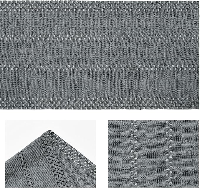 Artoid Mode Dark Grey Farmhouse Woven Rustic Hollow Table Runner, Seasonal Holiday Kitchen Dining Table Decoration for Home Party Decor 12x36 Inch