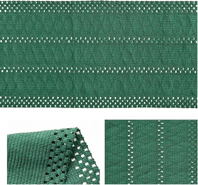 Artoid Mode Dark Green Farmhouse Woven Rustic Hollow Table Runner, Seasonal Holiday Hollow Kitchen Dining Table Decoration for Home Party Decor 12x108 Inch