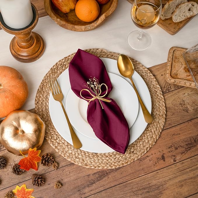 Blue Needles Solid Cloth Napkins Set of 12 Burgundy 100% Cotton Dinner Napkins 18x18 inches - Soft, Reusable, Absorbent & Washable Linen, Ideal for Christmas Events, Parties & Everyday Use