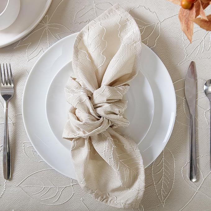 Laura Ashley Napkins Raised Woven Embroidered Jacquard Fabric, Wrinkle Resistant for Dining, Holiday, Party, Wedding or Banquet, Set of 6 Napkins, Maple Taupe