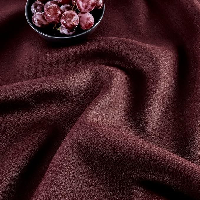 Solino Home Linen Burgundy Table Runner 108 Inches Long - 100% Pure Linen 14 x 108 Inch Table Runner for Valentines, Winter - Classic Hemstitch