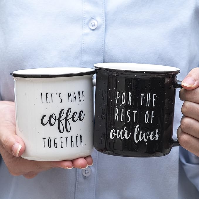 MAINEVENT Let's Make Coffee Together Couple Mug Set 11 Ounce, Married Couple Wedding Gift