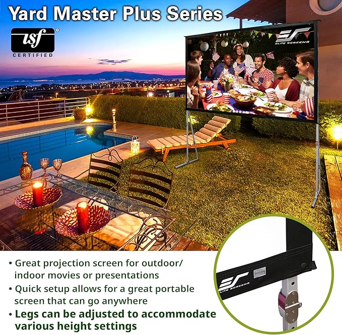 Elite Screens Yard Master Plus, 200-INCH 16:9 Height Setting Adjustable Portable Projector Screen, 4K HD Outdoor Indoor Movie Theater Front Projection, US Based Company 2-YEAR WARRANTY, OMS200H2PLUS