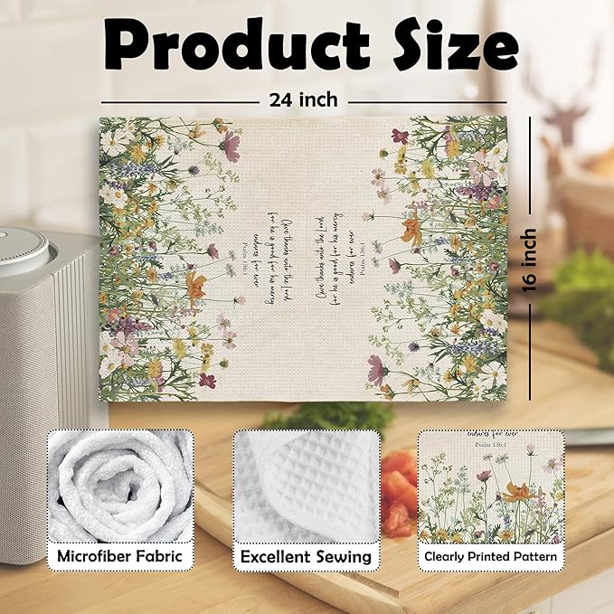Vintage Floral Christian Kitchen Dish Towels, Christian Gifts for Women, Retro Wildflower Bible Religious Scripture Hand Towels Kitchen Tea Towels Decorations, 16x24inch Set of 2
