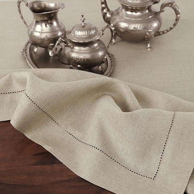 Solino Home Linen Table Runner 72 Inches Long - Classic Hemstitch 100% Pure Linen Natural Dining Table Runner 16 x 72 Inch for Spring, Easter