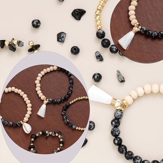 Xylise Jewelry Making Supplies Kit Natural Stone Beads for Irregular Natural Stone with for DIY Craft Bracelet Necklace Earrings for Adults (Black White)