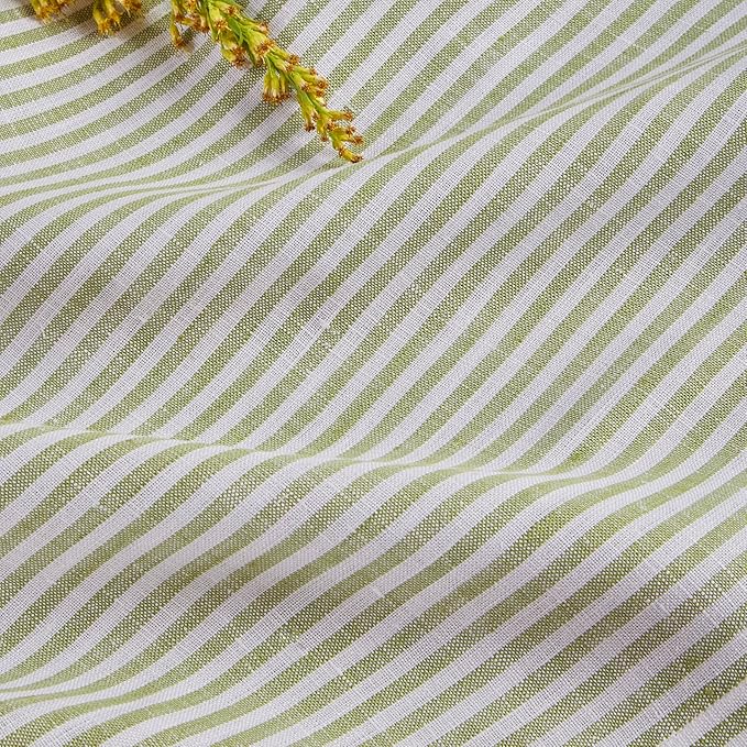 Solino Home Linen Table Runner 72 Inches Long - Narrow Stripe, 100% Pure Linen Avocado and White Table Runner 14 x 72 Inch for Dining, Dresser, Winter, Spring, St Patricks Day, Easter