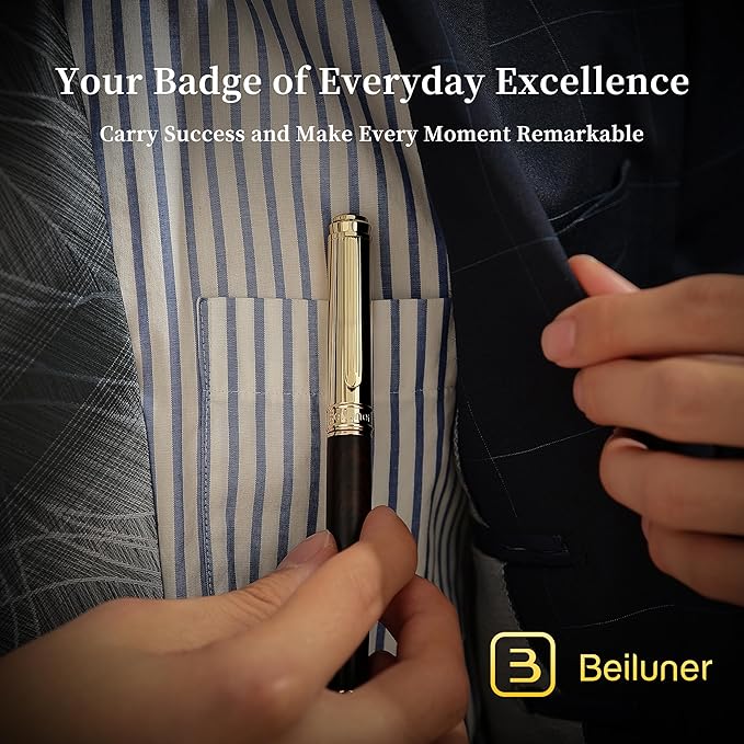 BEILUNER Black Sandalwood with 24K Gold Plated Rollerball Pen, Elegant & Luxurious Executive Writing Instrument for Women & Men, Premium Gift Box for Christmas, Birthday and Anniversary