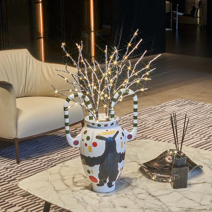 Hairui Lighted Willow Branches Snow Dusted Battery Operated with Timer, Tree Branch Lights 32IN 100 LED Fairy Lights for Home Bedroom Fireplace Thanksgiving Christmas Decor (Vase Excluded)