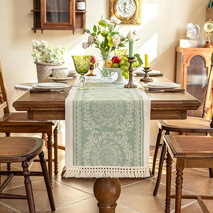 Table Runners 63 Inches,Waterproof Boho Table Runner with Tassel Fringe,Table Runner for Party Coffee Table