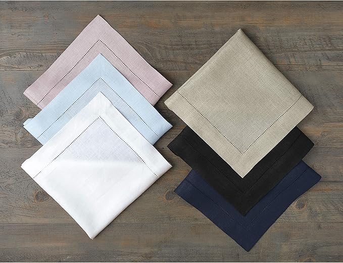 Solino Home Linen Napkins Set of 4 - Classic Hemstitch 100% Pure Linen Beige Dinner Napkins Cloth 20 x 20 Inch for Spring, Easter - Handcrafted and Machine Washable