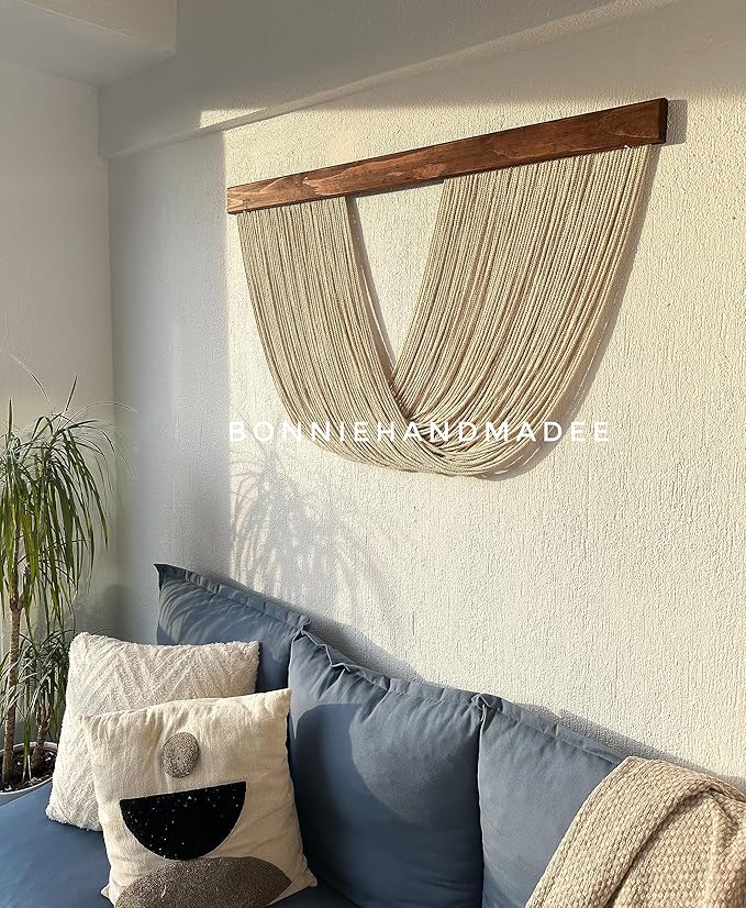 Large Macrame Wall Hanging Boho Wall Decor for Living Room Woven Wall Decor Yarn Tapestry Wall Hanging Aesthetic Macrame Headboard (XLarge 60''x30'', Type-1)