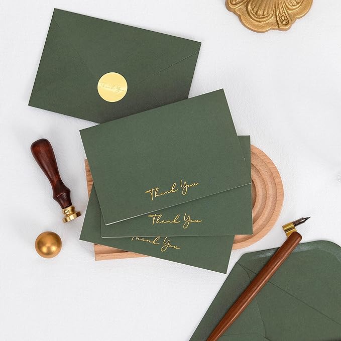 Crisky Green Thank You Cards with Envelopes & Stickers, 50 Pack Bridal Shower Graduation Thank You Cards Small Business, Wedding Baby Shower Birthday Funeral Notes Bulk
