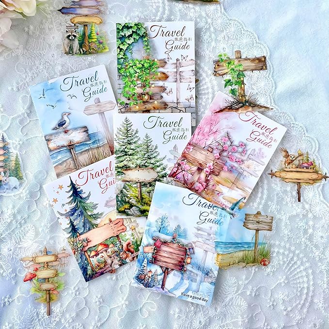 90Pcs Nature Scrapbook Stickers, Forest Mushroom Stickers,Travel Clear PET Sticker for Scrapbooking, Junk Journal, Embellishment Decoration Diary, Planner (Travel Guide)