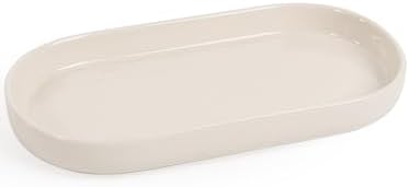 INGOFIN 7" Ceramic Bathroom Vanity Tray - Bathroom Organizer Countertop Tray for Perfume, Jewelry, Candles, Small Kitchen Counter Soap Tray, Decorative for Bathroom Vanity and Toilet Tank, Beige by INGOFIN