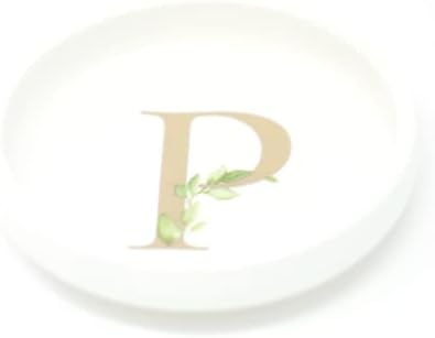 Cedar and Ink Ring Dish with Personalized P in Gold Foil & Greenery, Monogrammed Jewelry Dish, Accessories & Wedding Ring Holder, Dressing Table Tray by CedarandInk