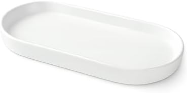 Matte White Ceramic Bathroom Tray, Minimalist Vanity Organizer Dish by SHIIANN