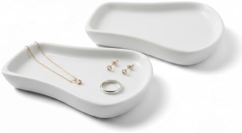 White Ceramic Trinket Tray Decorative Jewelry Dish for Vanity Ring by ABMax
