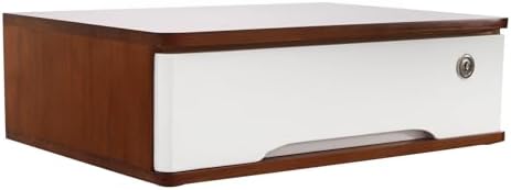 1-Tier Desktop Storage Box with Lockable Drawer, Wooden Desk Organizer for Office Supplies, Flat File Cabinet, Minimalist Design for Home & Office Use(Walnut+White) by Unknown