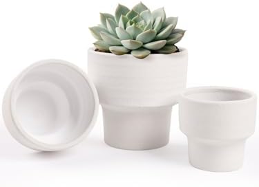 INGOFIN Ceramic Planter Pot Set of 3, 4/5/6 Inch Indoor Decorative Cachepot for Pothos & Succulents, No Drainage Hole, Modern Tabletop Desk Display Plant Pot for Home Decor, Sandblasted White by INGOFIN