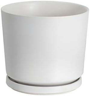 Ekirlin 9 inch Plant Pots,Ceramic Flower Planters Indoor,Modern Succulents Containers with Drain Hole Saucer,Decorate Home,Office & Outdoor (White) by Ekirlin
