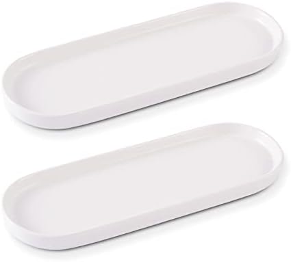 Ceramic Sink Tray, Suit for Bathroom Counter, Bathtub, Cosmetics Dish, Candle, Perfume Shampoo Liquid Soap Tray Simple Style Design Suit for Bathroom and Kitchen (2pcs White) by CosyCorner