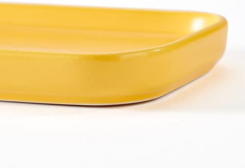 Ceramic Bathroom Tray,Kitchen Sink Organizer Tray,Cosmetics Holder,Vanity Trays,Candle Tray,Dessert Plate,Simple Style Rectangle Tray for Dessert Fruit Jewelry Perfume Soap Succulents Plant (Yellow) - Image 6