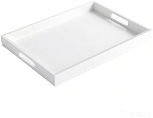 Krismax Wooden Serving Tray with Handles, Serving Platter 15.7x11.4 Inch Food Drinks Tray for Coffee Table,Decorative Storage Tray for Entertaining, Breakfast Tray in Bed,Lunch,Dinner,BBQ(White) by Home