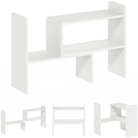 Furinno Classic Desk Organizers and Hutch, Open Shelf Expandable Office Organization, Adjustable Desk Top Display Book Shelf, for Paper, Office Supplies, White - Image 5