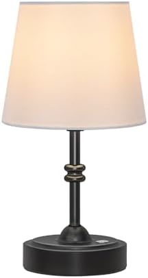 ONEWISH Small Cordless Lamp Dimmable-Battery Operated Table lamp, 4000mAh Rechargeable, Touch Bedside Lamp with White Fabric Shade, 2700K Bulb Included, for Dining, Patio, Bathroom(Black) by onewish