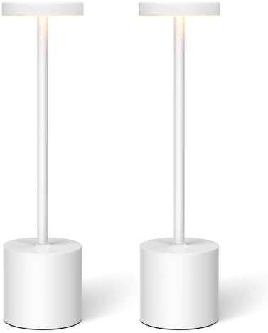 Swinerton White Rechargeable Cordless Table Lamps Set, 5000mAh Battery Powered Wireless Table Light, Portable LED Desk Lamp, 3 Color Dimmable Lighting for Restaurant Dining Patio Outdoor Bedroom by Swinerton