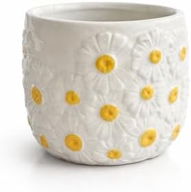 4.5 Inch Ceramic Planter Pot with Drainage Hole-Indoor Outdoor Flower Pot for Houseplants, Succulents & Flowers, Home Decor, Daisy Pattern by Unknown