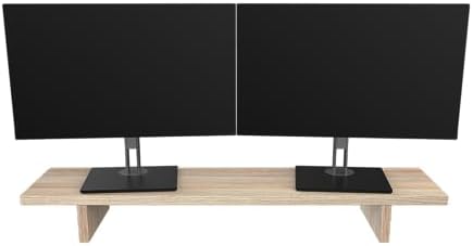 Desky Monitor Stand – Ergonomic Wood Riser for Single or Dual Monitors, Desk Shelf Organizer to Elevate Screen Height – Classic Oak by Desky