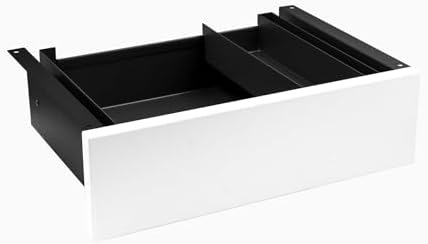 Desky Minimal Under Desk Drawer – Slim Pull-Out Metal Storage Organizer for Sit-Stand Desks, Smooth Glide, Space-Saving Design, Easy Mount, White & Black Frame by Desky