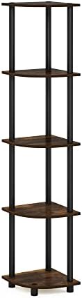 Furinno TURN-N-TUBE Corner Shelf, 5-Tier Corner Bookshelf, Open Storage Shelves, for Organization and Storage, Living Room, Home Office, Garage, Bedroom, Amber Pine by Furinno-FitsYourSpaceFitsYourBudget